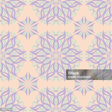 Floral Seamless Pattern Beige Background With Violet And Blue Flower