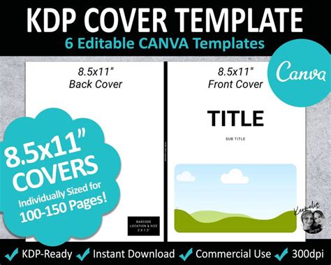 Canva 8.5x11 KDP PAPERBACK COVER Templates Editable Bundle Set Sized ...