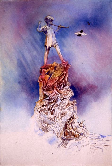 A Fanciful Painting Of The Peter Pan Statue From Kensington Gardens