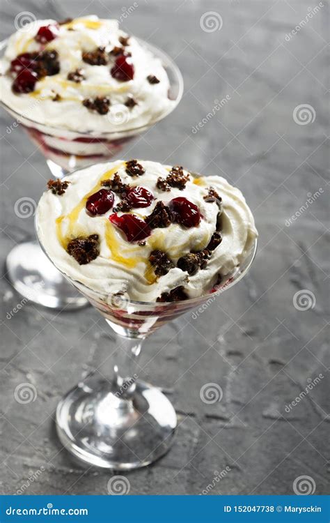 Homemade Cherry Trifle Dessert with Whipped Cream Stock Photo - Image ...