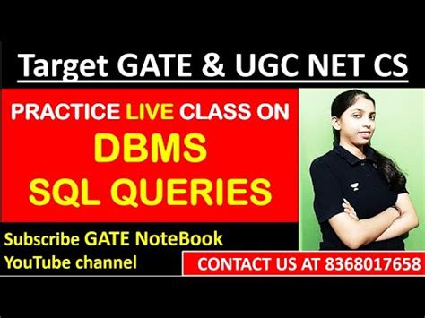 DBMS SQL Queries Practice LIVE Class Target GATE UGC NET CS