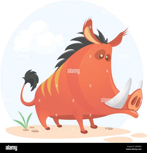 Wild Boar Or Wild Pig Cartoon Vector Illustration Isolated On White