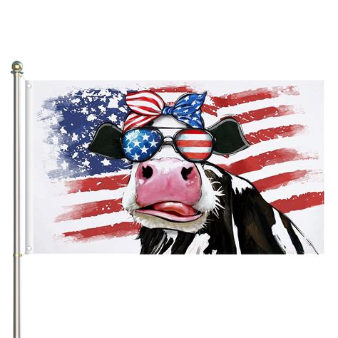 Artofy Th Of July Cow Patriotic Decorative Flag X Ft Single Sided