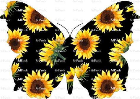 Sunflower Spring Summer Butterfly Sublimation Design Digital PNG