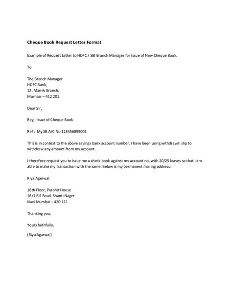 Cheque Book Request Letter Format