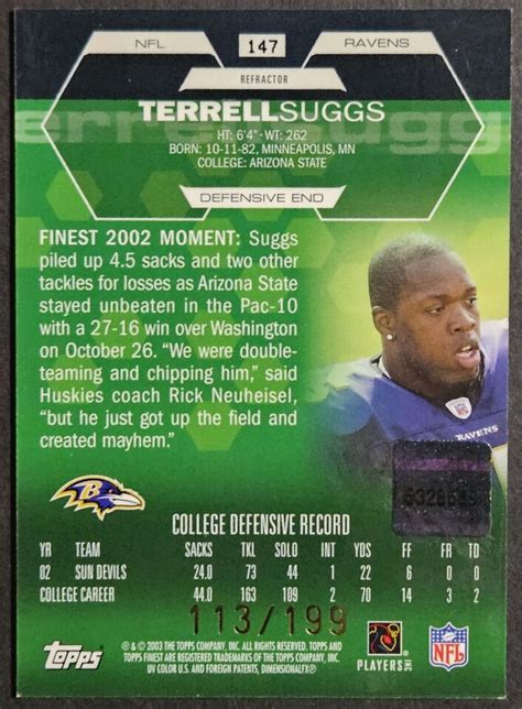 Topps Finest Refractor Autograph Terrell Suggs Rookie Auto Rc