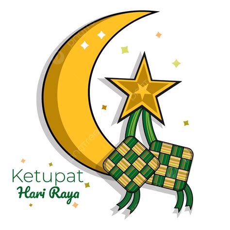 Gambar Ketupat Hari Raya Dengan Bulan Sabit Dan Bintang Kuning Ketupat