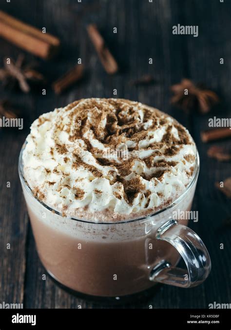 Glass Cup With Hot Chocolate And Whipped Cream Stock Photo Alamy