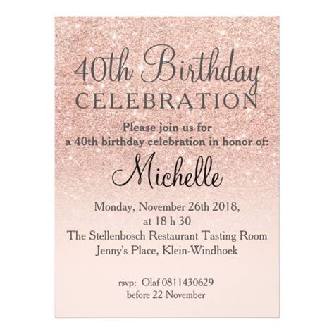 Rose Gold Faux Glitter Pink Ombre 30th Birthday Invitation Zazzle