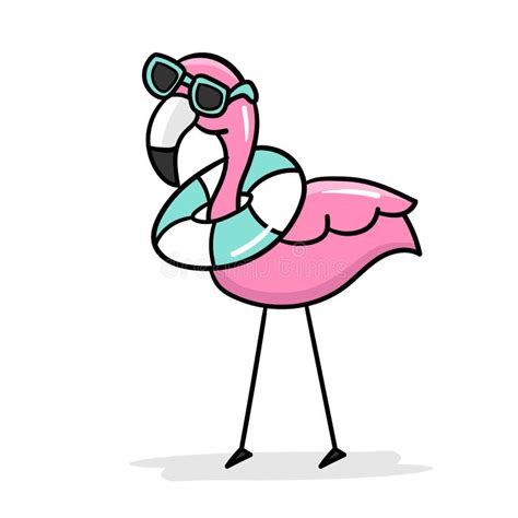 Simple Flamingo Outline Vector Cartoon Flamingo In Sunglasses And A