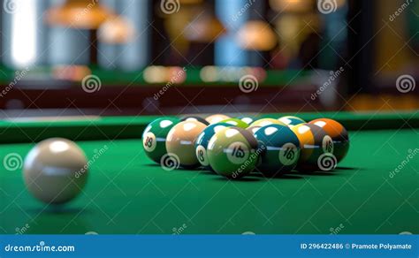 Billiard Game Billiard Balls In A Green Pool Table Stock Photo Image