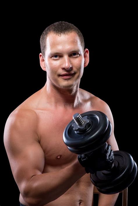 Portrait Of A Naked Man With Dumbbells Stock Image Image Of