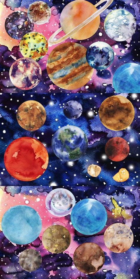 Watercolor Solar System Art