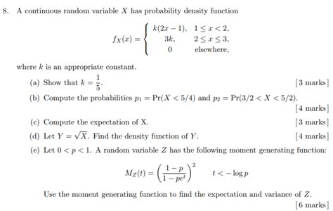 Solved A Continuous Random Variable X Has Probability Chegg