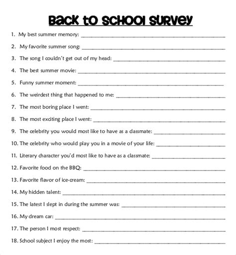 18 Student Survey Templates And Samples Doc Pdf Excel Free