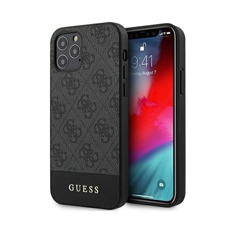 Guess 4G Stripe GUHCP12MG4GLGR iPhone 12 / 12 Pro bőr hátlap tok - szürke