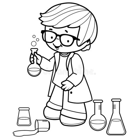 Student Boy In Chemistry Class Child Doing Science Experiments Vector