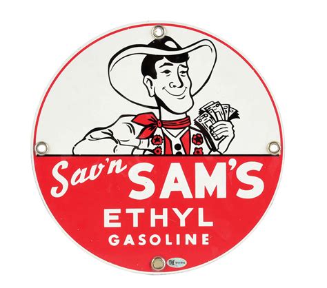 Lot Detail Sav N Sam S Ethyl Gasoline Porcelain Pump Plate Sign