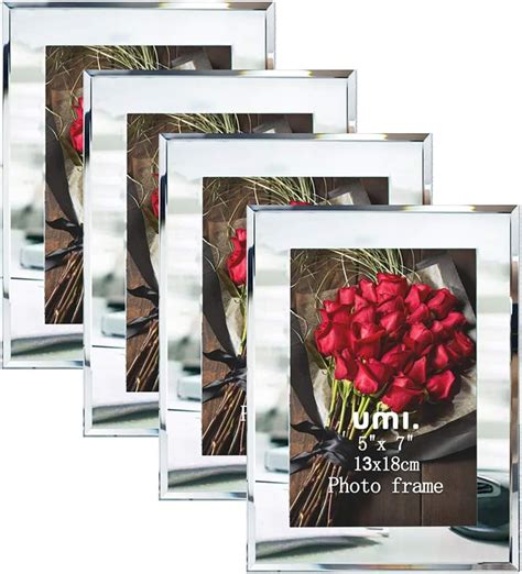 7x5 Photo Frames Glass Mirrored Picture Frame 7 X 5 Set 4 Pack Tabletop Display Uk