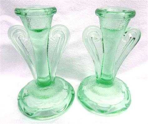 Free Shipping Bagley Rutland Green Glass Candlesticks Art Etsy Uk Glass Candlesticks Green