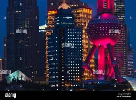 Night View Of Pudong Skyline Dominated By Oriental Pearl TV Tower