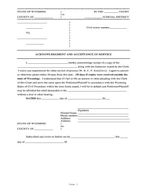 Fillable Online Lawyoming Acceptance Of Service Form Lawyoming Fax