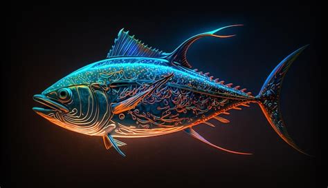 マグロ 魚 ネオン イラスト 壁紙 画像 ai 生成アート プレミアム写真