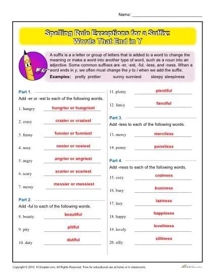 Spelling Rule Exceptions For A Suffix Words That End In Y