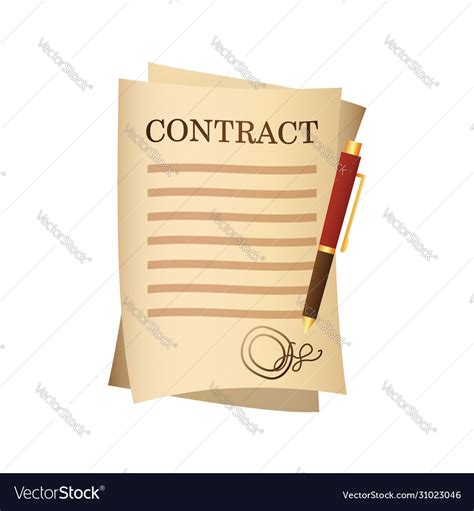 Paper Contract Agreement And Pen Isolated Cartoon Vector Image