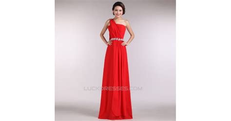 A Line One Shoulder Beaded Long Red Chiffon Prom Evening Formal Dresses