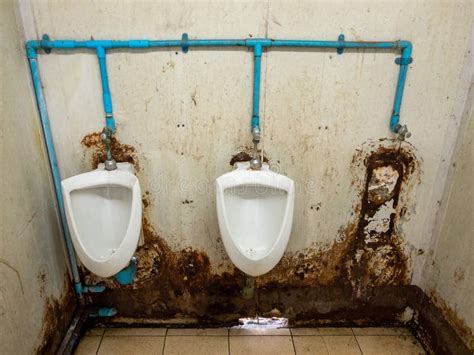 The Dirty Urinal Row Of The Temporary Toilet In The Railway Station