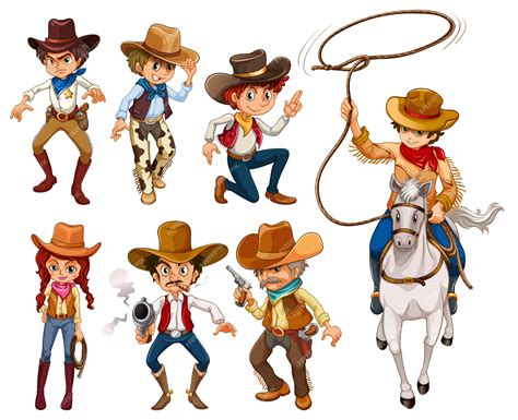 Premium Vector Illustration Of Different Poses Of Cowboys