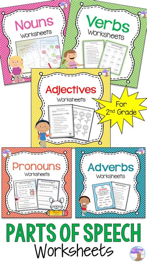 The Parts Of Speech Worksheets Are Shown In Four Different Colors And Styles With Text