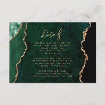 Emerald Green Gold Agate Script Wedding Details Enclosure Card Zazzle