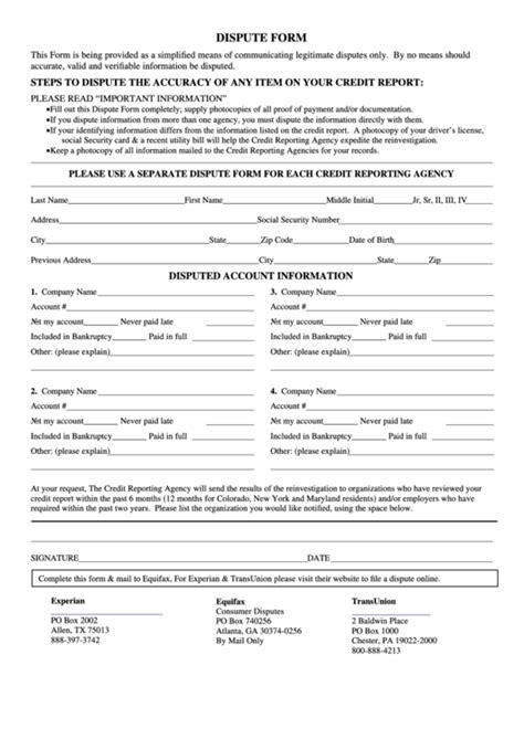 Equifax Dispute Form Printable