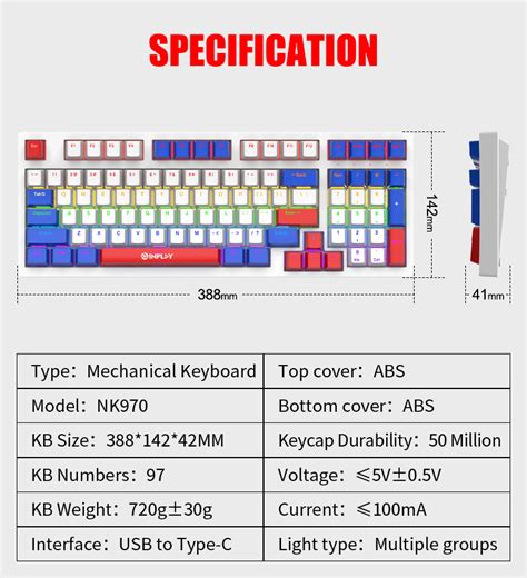 Inplay 97 Keys Mechanical Keyboard Hot Swappable Red Switch RGB Wired
