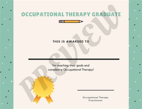 Occupational Therapy Graduation Certificate Printable- Pediatric OT ...