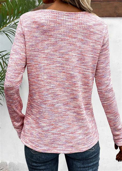 ROTITA Button Light Pink V Neck Long Sleeve T Shirt Rotita USD