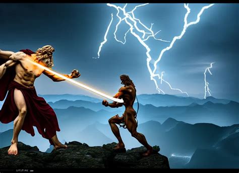 Zeus Fighting Chronos With A Spear Of Lightning At The Stable Diffusion