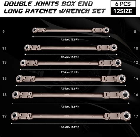 DISEN Upgraded Double Jointed Extra Long Flex Head Ratchet Wrench Set