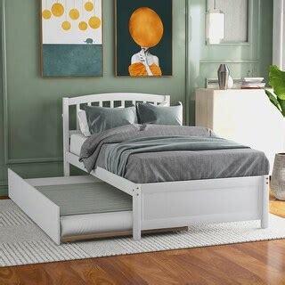 White Elegant Design Twin Size Platform Bed Wood Bed Frame with Trundle ...