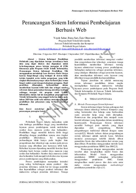 Pdf Perancangan Sistem Informasi Pembelajaran Berbasis Web