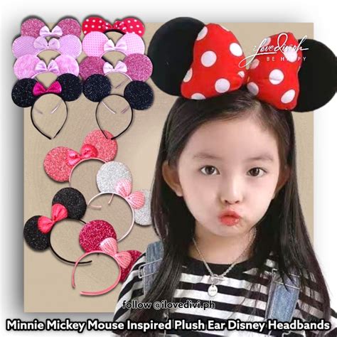 Ilovedivi 1pc Minnie Mouse Mickey Mouse Disneyland Inspired Ear Plush Headdress Headbands