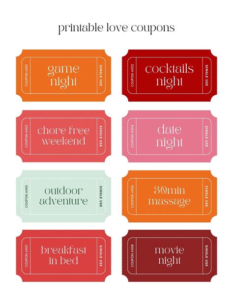 Printable Love Coupons For Valentine S Day Date Night And Movie Nights