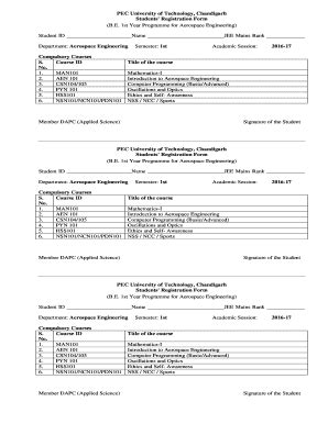 Fillable Online Pec Ac Students Registration Form PEC University Of