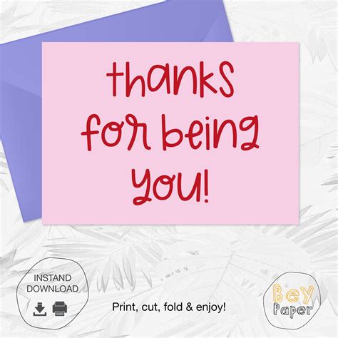 Printable Thank You Card Instant Download Greeting Card Downloadable Thanks For Being You Card