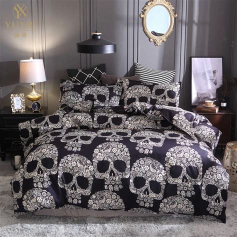 Yuxiu Bedding Sets 3d Gold Skull Black Duvet Covers 3pcs Set Black Bed