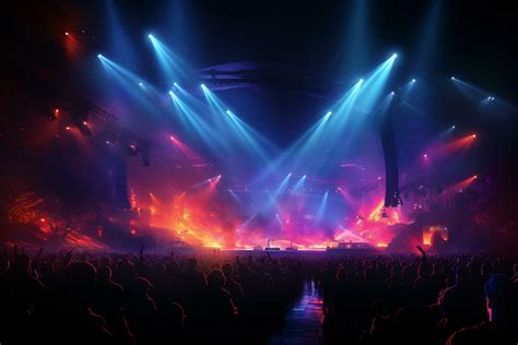 Ai generative Crowded Concert Stage Scenery With Spotlights and Colored ...