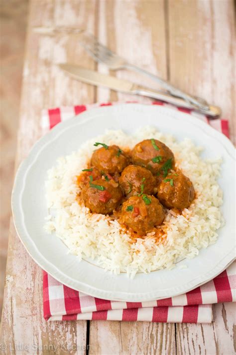 Beef Meatballs With Tomato Sauce and Rice - Little Sunny Kitchen