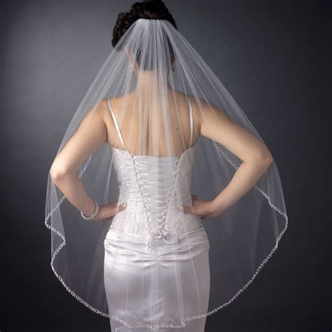 Beaded Edge Fingertip Length Wedding Veil V F Fingertip Length